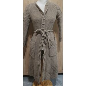 Vintage Hand Knit Longline Cardigan renaissance style Cable Knit Duster Belted S